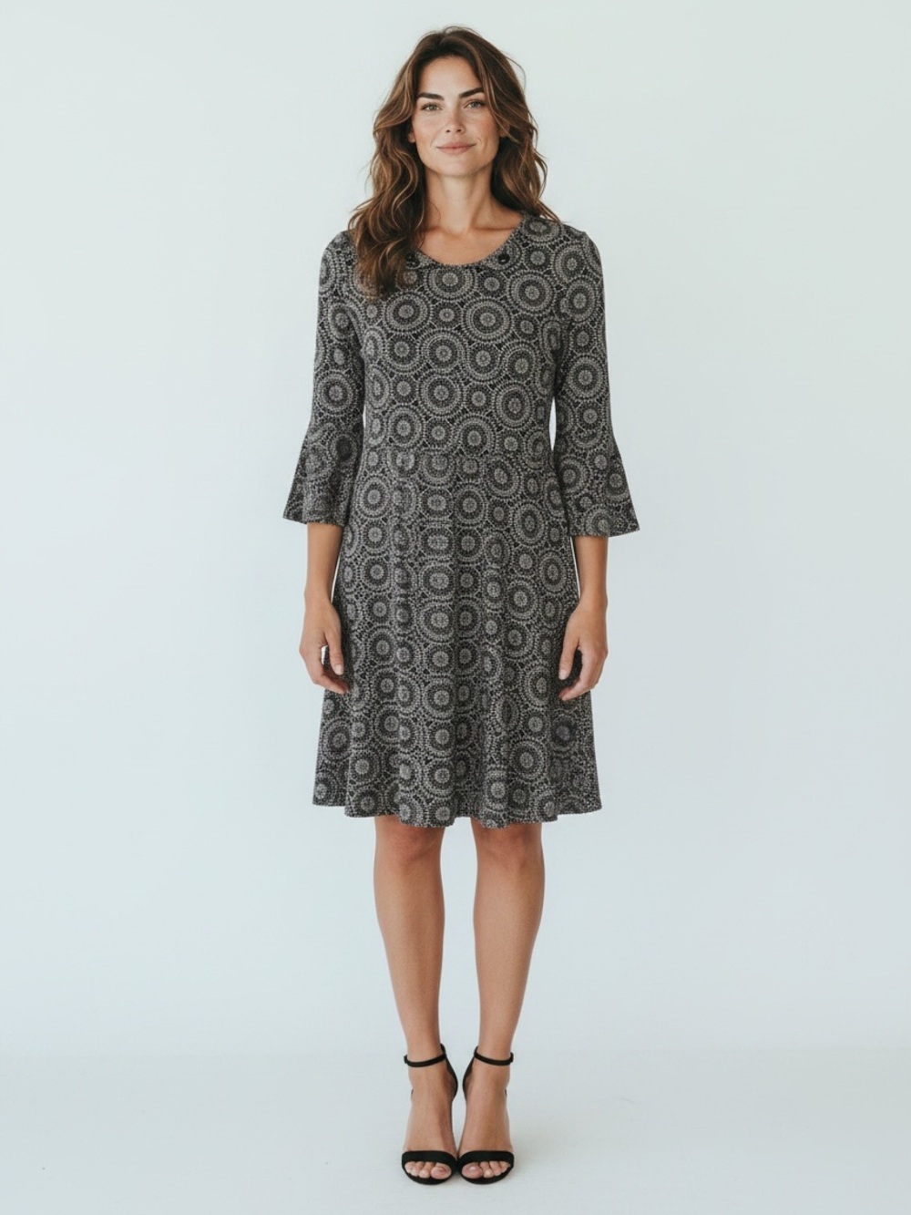 Tommy Hilfiger Black Medallion Fit-and-Flare Midi Dress Size 4